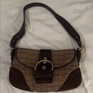Coach Brown and Tan Signature Shoulder Bag